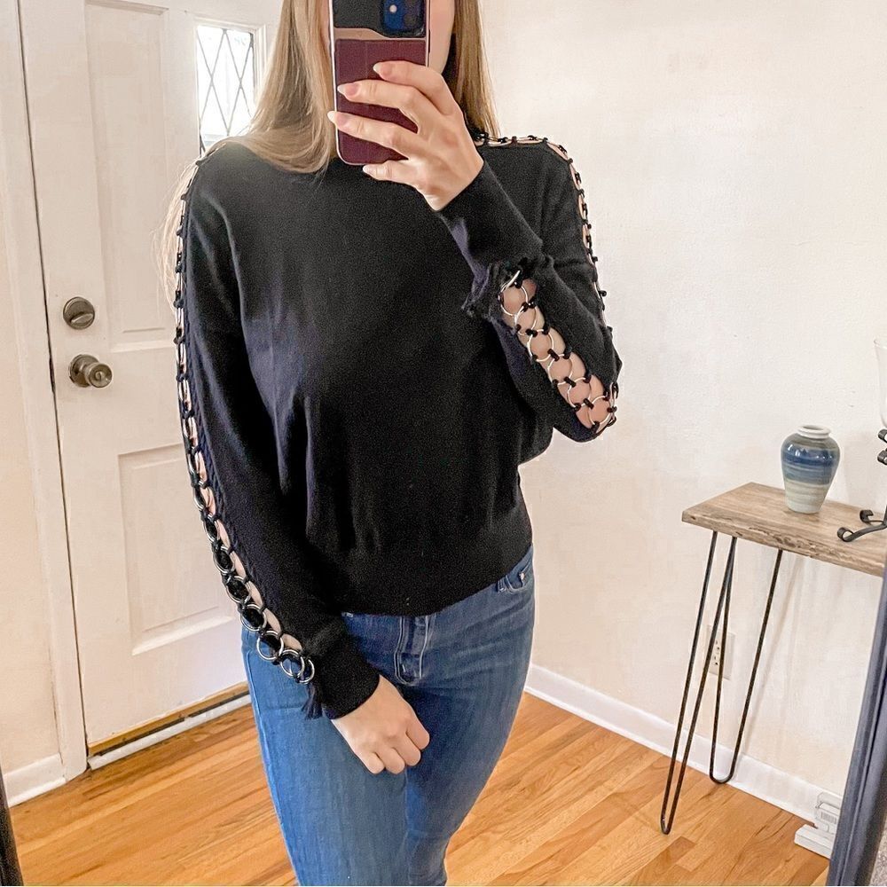 Jonathan Simkhai Ring Sleeve Round Neck Sweater Black